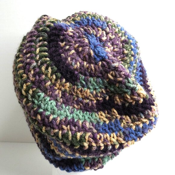 Forest Camo Baggy Beanie OS Camouflage Skull Cap Hat Handmade Crochet Knit - Picture 4 of 8